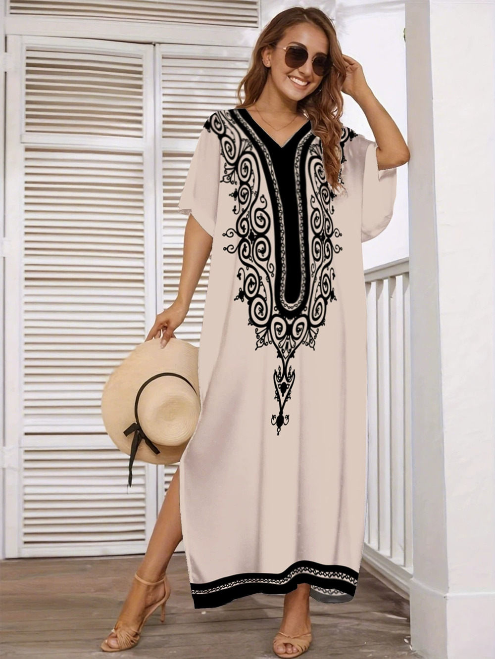 ZARA Plus Size Printed Beach Bikini Cover Up Dress 4 Way Stretch Sun Protection